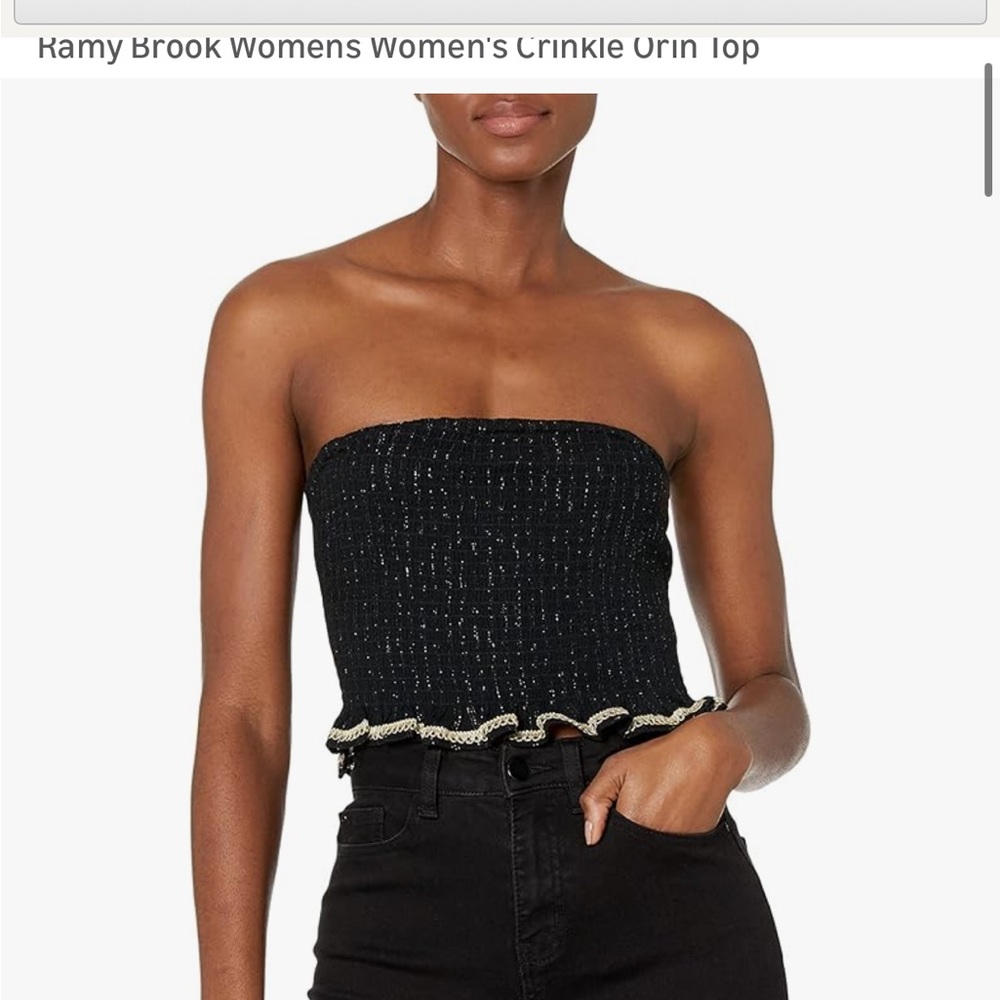 Ramy Brook Black Crinkle Orin Textured Strapless Tube Top